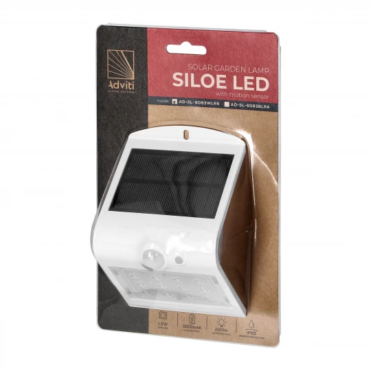 SILOE LED 1,5W, lampa solarna z czujnikiem ruchu 120st, 190lm, IP65, 4000K, 1200mAh, podwójne źródło światła, bia,AD-SL-6083WLR4