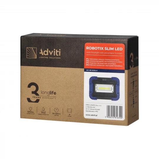 Naświetlacz roboczy ROBOTIX SLIM 20W Li-Ion 4400mAh z ładowarką USB,AD-NR-6151L4