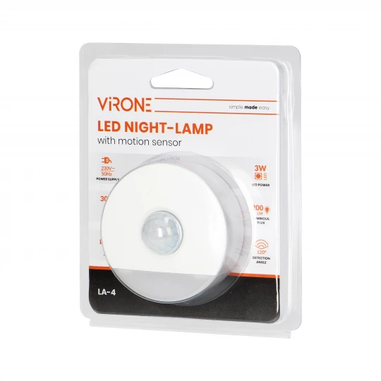 Lampka nocna LED z czujnikiem ruchu, z funkcją korytarzową 0,2W/3W, 200lm,LA-4
