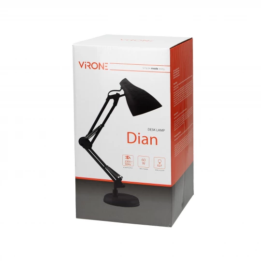 DIAN lampa biurkowa. 60W stalowa, czarna,DL-1/B