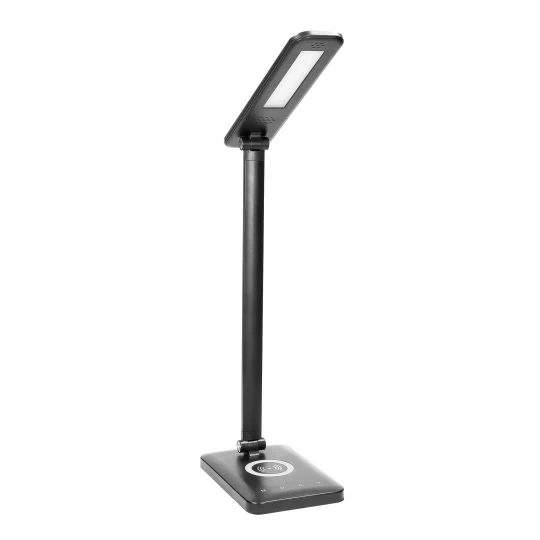 ISIYO LED 7W Lampka biurkowa z ładowarką indukcyjną i USB, 390lm, 3000-4000-6000K, zmiana barwy temperaturowej i funkcja ściemniania, czarna