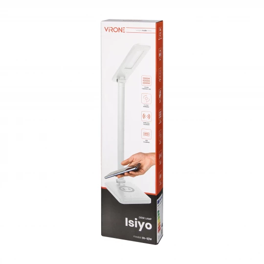 ISIYO LED 7W Lampka biurkowa z ładowarką indukcyjną i USB, 390lm, 3000-4000-6000K, zmiana barwy temperaturowej i funkcja ściemniania, biała