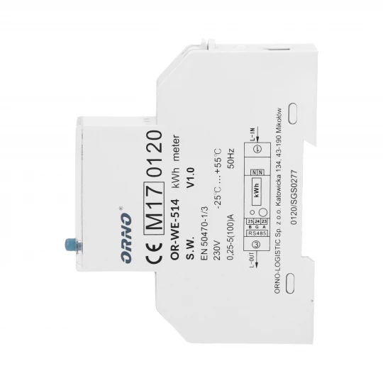 Licznik energii elektrycznej 1-fazowy RS485 MID 100A OR-WE-514