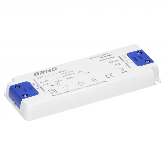 Zasilacz płaski do LED 12VDC 30W, IP20, wysokość 18mm,OR-ZL-1651