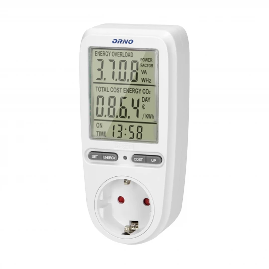 Watomierz, kalkulator energii z wyświetlaczem LCD, wersja schuko OR-WAT-435(GS)