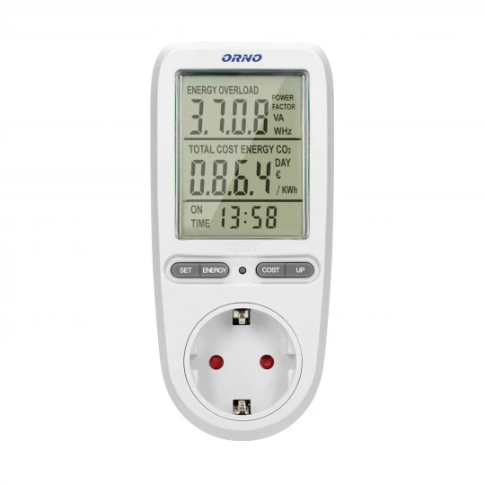 Watomierz, kalkulator energii z wyświetlaczem LCD, wersja schuko OR-WAT-435(GS)