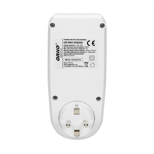 Watomierz, kalkulator energii z wyświetlaczem LCD, wersja schuko OR-WAT-435(GS)