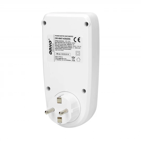 Watomierz, kalkulator energii z wyświetlaczem LCD, wersja schuko OR-WAT-435(GS)