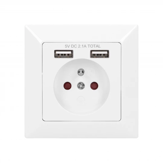 Gniazdo pojedyncze z/u z ładowarką 2xUSB 2.1A białe OR-AE-13140