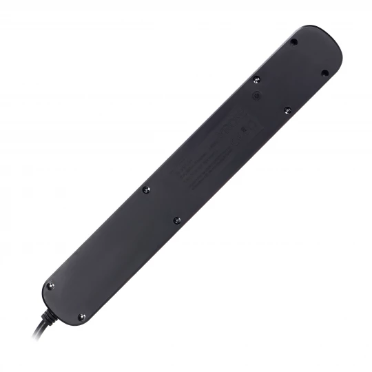 Listwa przeciwprzepięciowa, 5 gniazd 2P+Z, kabel 1,5m, z wyłącznikiem podświetlanym dwutorowym. 10A/230 VAC, Ładowarka 2xUSB 2,1A. Płaska wtyczka