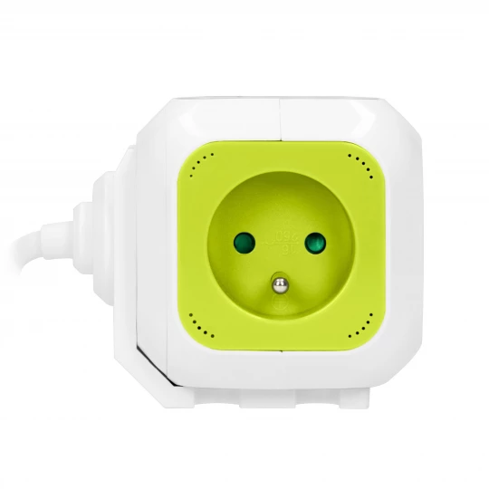 Przedłużacz Kostka 4-krotny z ładowarką 2xUSB 1,4m limonkowy