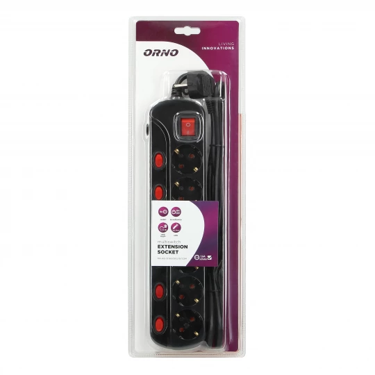 Listwa zasilająca Multiswitch, 6 gniazd 2P+Z (Schuko), kabel 3x1,5mm2, długość 1,5m, z wyłącznikami podśw,ORAE13162(GS)/B/1,5M