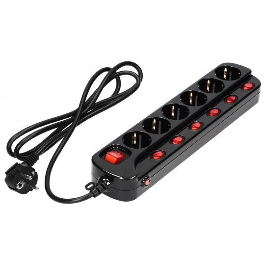 Listwa zasilająca Multiswitch, 6 gniazd 2P+Z (Schuko), kabel 3x1,5mm2, długość 1,5m, z wyłącznikami podśw,ORAE13162(GS)/B/1,5M