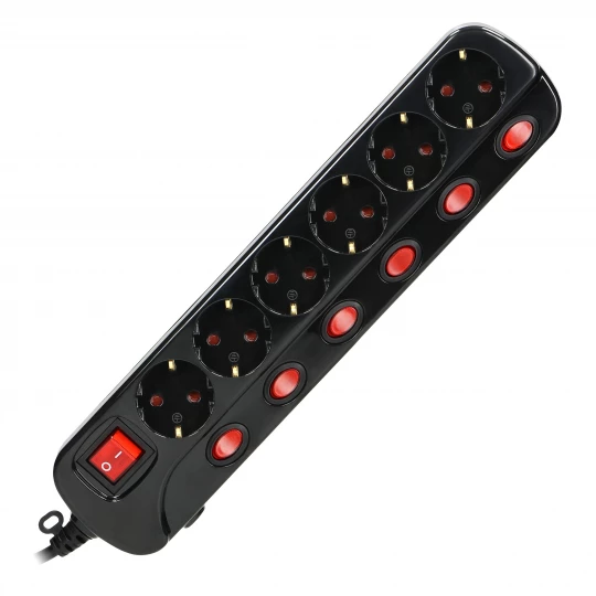 Listwa zasilająca Multiswitch, 6 gniazd 2P+Z (Schuko), kabel 3x1,5mm2, długość 1,5m, z wyłącznikami podśw,ORAE13162(GS)/B/1,5M