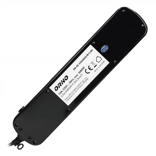 Listwa zasilająca Multiswitch, 6 gniazd 2P+Z (Schuko), kabel 3x1,5mm2, długość 1,5m, z wyłącznikami podśw,ORAE13162(GS)/B/1,5M