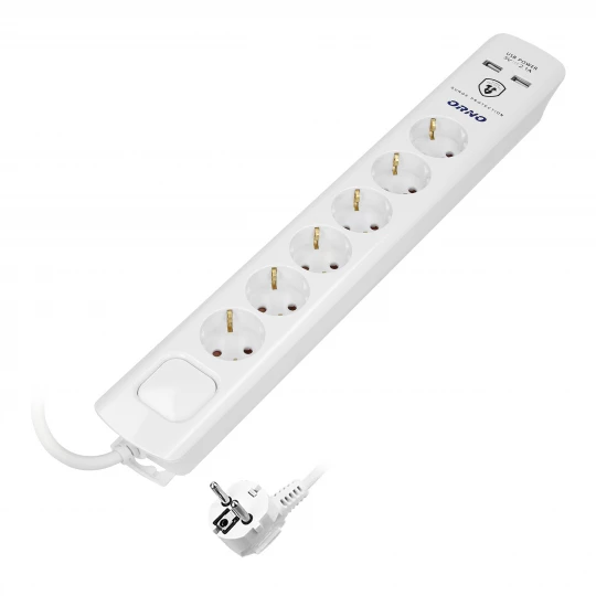 Listwa przeciwprzepięciowa, 6 gniazd 2P+Z (schuko), kabel 3x1,5mm2, długość 3m, z wyłącznikiem podświetlanym OR-AE-13163(GS)/3M