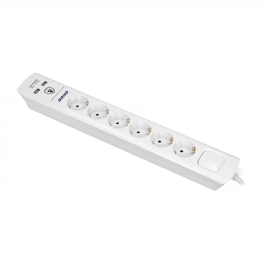 Listwa przeciwprzepięciowa, 6 gniazd 2P+Z (schuko), kabel 3x1,5mm2, długość 3m, z wyłącznikiem podświetlanym OR-AE-13163(GS)/3M