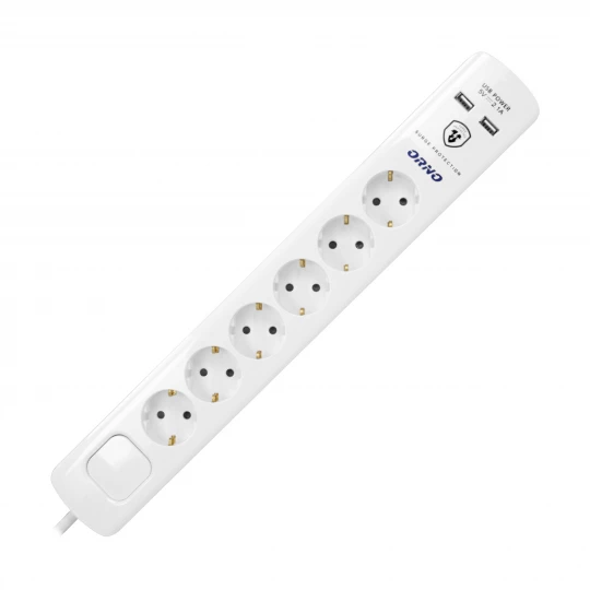Listwa przeciwprzepięciowa, 6 gniazd 2P+Z (schuko), kabel 3x1,5mm2, długość 3m, z wyłącznikiem podświetlanym OR-AE-13163(GS)/3M