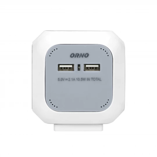 Przedłużacz 4 krotny 2P+Z (Schuko), ładowarka 2xUSB, 1,4m H05VV-F 3x1,5mm2, szaro-biały,OR-AE-13144(GS)
