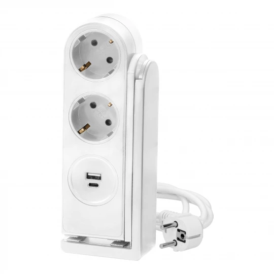 Listwa zasilająca biurkowa typu Schuko z ładowarką USB i sprężynowym zaciskiem mocującym