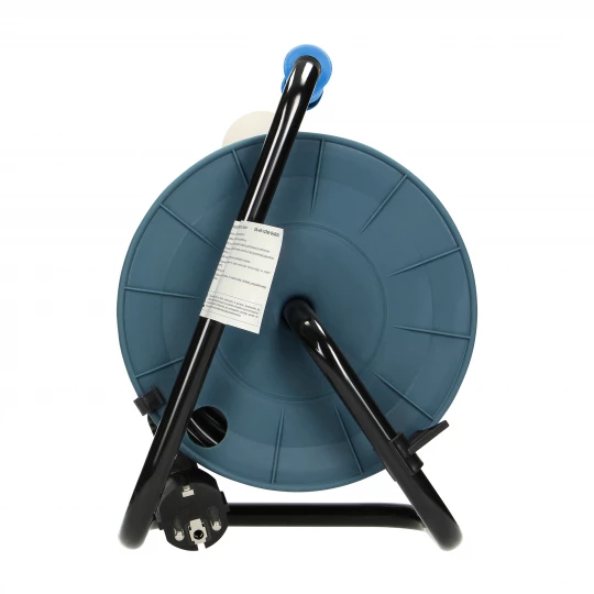 Przedłużacz bębnowy MINI, 4 gniazda 2P+Z, metalowy stojak, polwinit H05VV-F 3x1mm2 , długość 15m, turkusowy, OR-AE-1339/T(GS)
