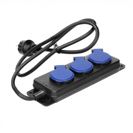 Przedłużacz warsztatowy bryzgoszczelny IP44, 3 gniazda 2P+Z IP44, przewód gumowy, H05RR-F 3x1,5mm2, długość 3m OR-AE-13158/3M
