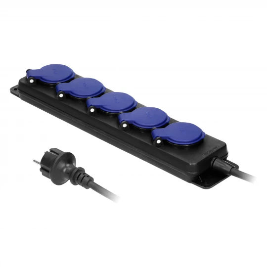 Przedłużacz warsztatowy bryzgoszczelny IP44, 5 gniazda 2P+Z IP44, przewód gumowy, H05RR-F 3x1,5mm2, długość 3m,OR-AE-13193/3M