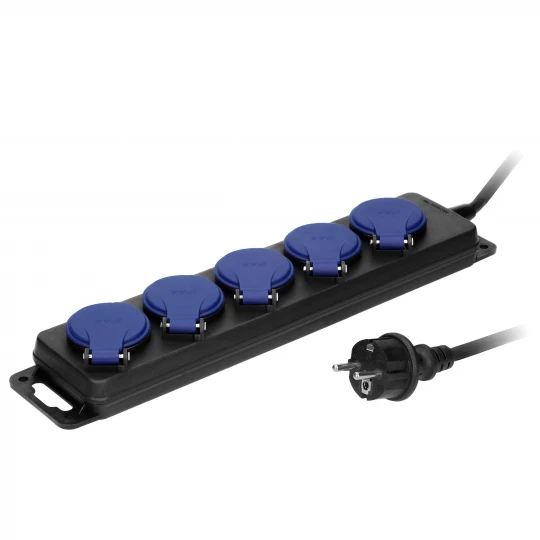 Przedłużacz warsztatowy bryzgoszczelny IP44, 5 gniazda 2P+Z IP44, przewód gumowy, H05RR-F 3x1,5mm2, długość 3m,OR-AE-13193/3M