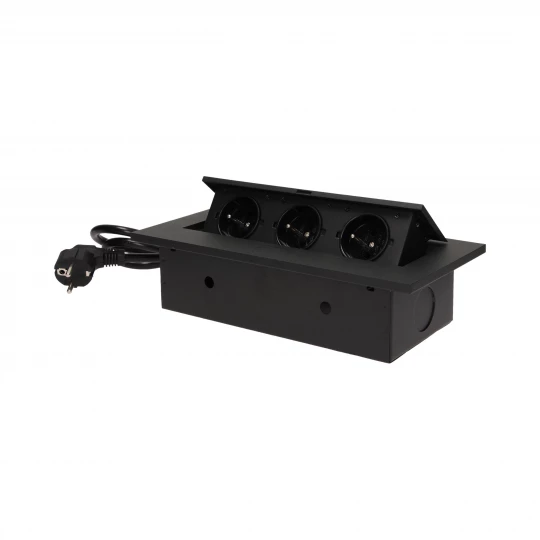 Gniazda wpuszczane w blat 3x230V /gruby rant/ 1,5m czarne OR-AE-1338/B