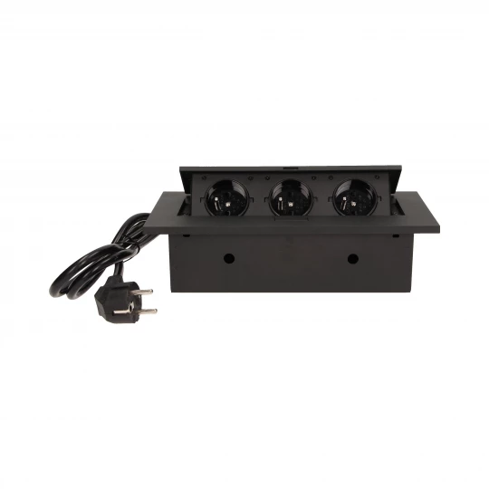 Gniazda wpuszczane w blat 3x230V /gruby rant/ 1,5m czarne OR-AE-1338/B