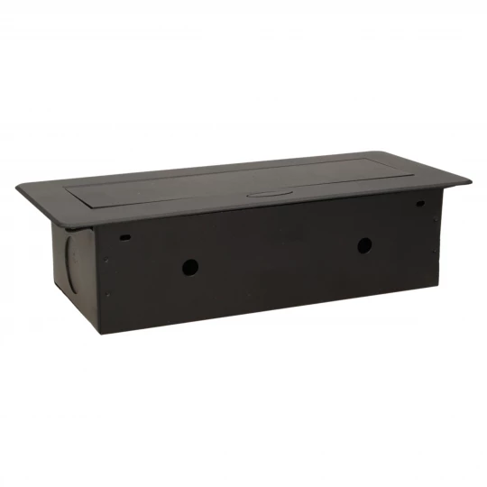 Gniazda wpuszczane w blat 2x230 z płaskim frezowanym rantem i ładowarką USB czarne OR-AE-13109/B
