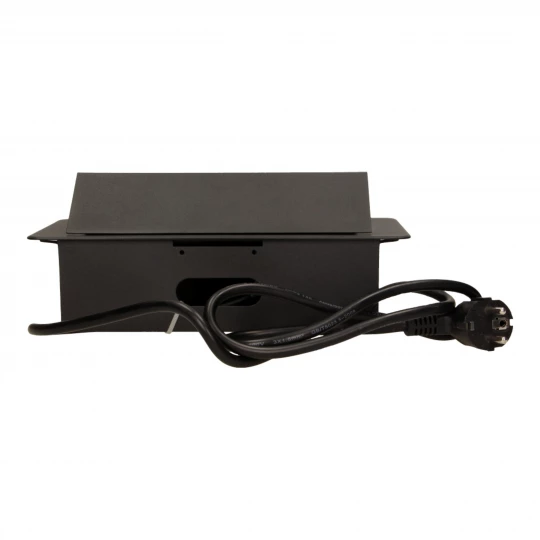 Gniazda wpuszczane w blat z płaskim frezowanym rantem, ładowarką USB i przewodem 1,5m, 2x2P+Z, 2xUSB, czarne OR-AE-13126/B