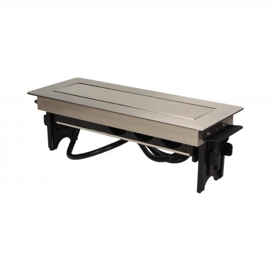 Gniazdo wpuszczane w blat 3x250V w niklowanej obudowie z ładowarką 2xUSB i przewodem 1,8m OR-AE-1364