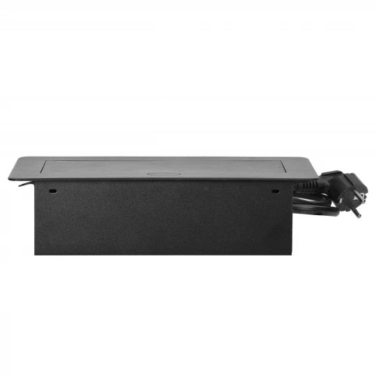 Gniazda meblowe wpuszczane w blat z płaskim frezowanym rantem, ładowarką USB i przewodem 1,5m, 2x2P+Z (Schuko), 2xUSB, czarne