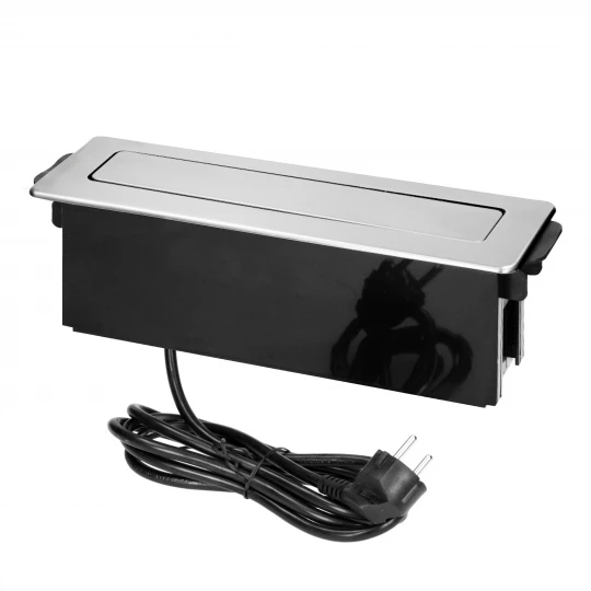 Gniazdo meblowe wysuwane z blatu z płaskim frezowanym rantem, ładowarką USB i przewodem 2m, 3x2P+Z (Schuko),,OR-GM-9014(GS)/B-G