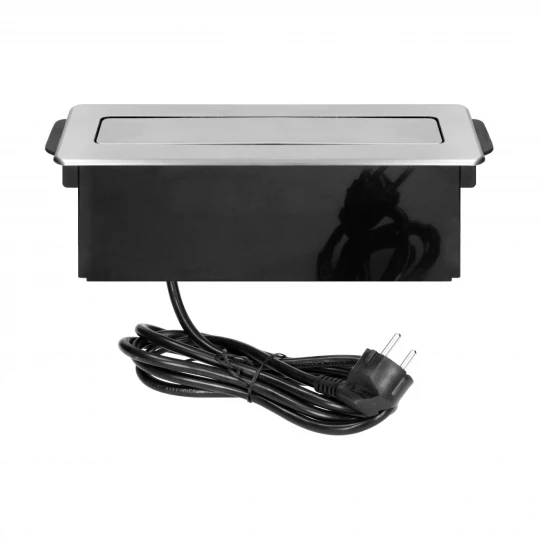 Gniazdo meblowe wysuwane z blatu z płaskim frezowanym rantem, ładowarką USB i przewodem 2m, 3x2P+Z (Schuko),,OR-GM-9014(GS)/B-G