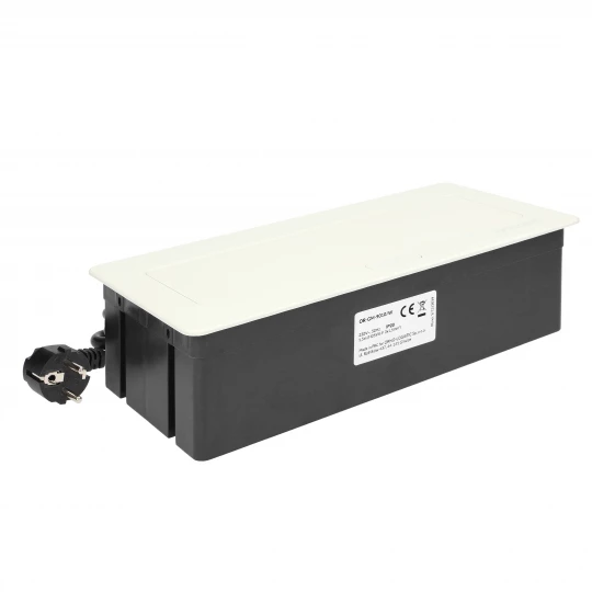 NOEN Kaseta meblowa wpuszczana w blat ze zintegrowaną ramką PCV na gniazda modułowe 3 x 45x45mm lub 6 x 22,5x45mm, przewód 1,5m, białe