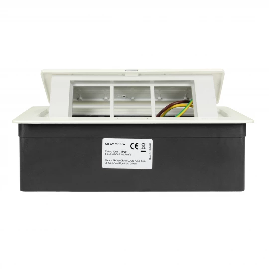 NOEN Kaseta meblowa wpuszczana w blat ze zintegrowaną ramką PCV na gniazda modułowe 3 x 45x45mm lub 6 x 22,5x45mm, przewód 1,5m, białe