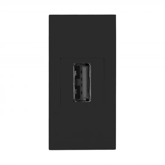 NOEN USB data, gniazdo modułowe 22,5x45mm USB data 2.0, przelotka, czarne,OR-GM-9010/B/USBDAT1