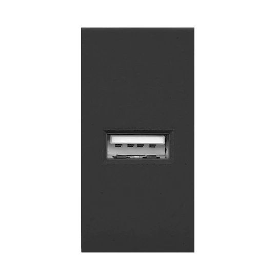 NOEN USB, port modułowy 22,5x45mm z ładowarką USB, 2,1A 5V DC, czarne,OR-GM-9010/B/USB