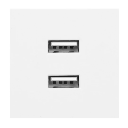 NOEN USB x 2, podwójny port modułowy 45x45mm z ładowarką USB, 2,1A 5V DC, biały
