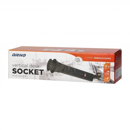 Gniazdo meblowe Ø6cm wysuwane z blatu z ładowarką USB, blokadą i przewodem 1,8m, 3x2P+Z, czarne