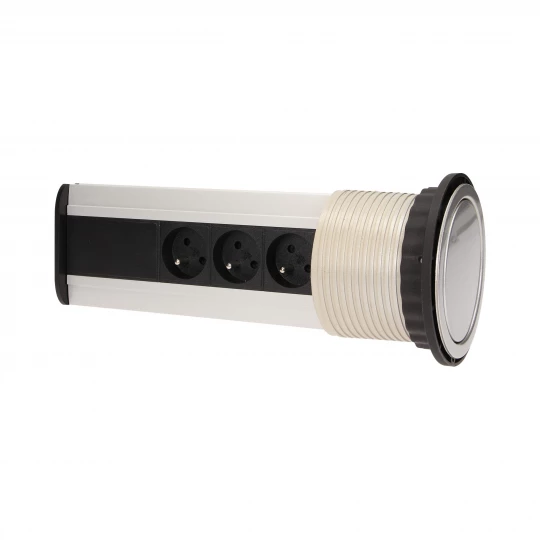 Gniazdo meblowe fi10cm, 3x250V AC wysuwane z blatu z ładowarką USB i przewodem 1,8m srebrny OR-AE-1353