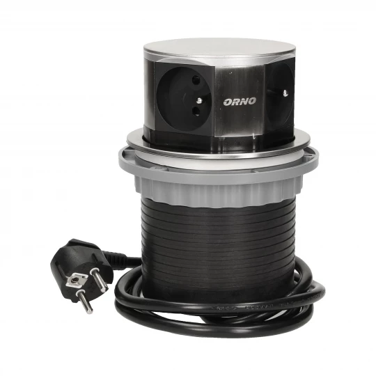 Gniazdo meblowe, wysuwane z blatu 4x250V AC z przewodem 1,5m, INOX OR-AE-1380