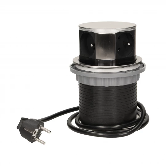 Gniazdo meblowe, wysuwane z blatu 4x250V AC z przewodem 1,5m, INOX OR-AE-1380