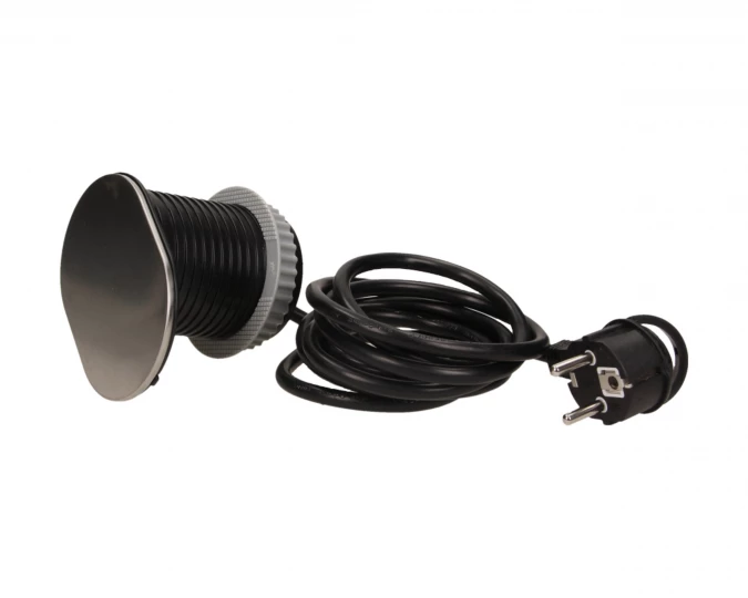 Gniazdo meblowe Ø6cm, wpuszczane w blat z przesuwną pokrywką, ładowarką USB i przewodem 1,9m, 1x2P+Z, 1xUSB (2,4A), 3x1mm²