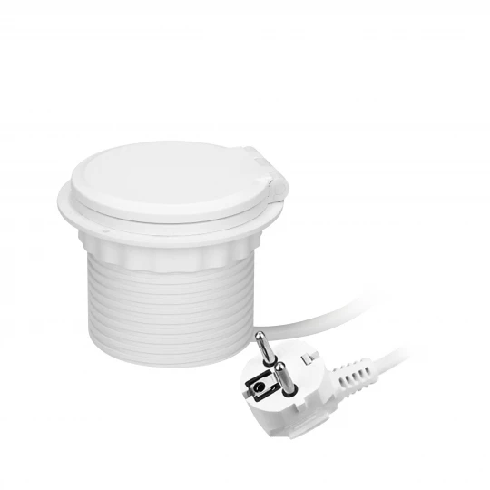 Gniazdo meblowe Ø8cm wpuszczane w blat z ładowarką indukcyjną, ładowarką USB z 2 gniazdami A i C, przelotką kablową,OR-GM-9015/W