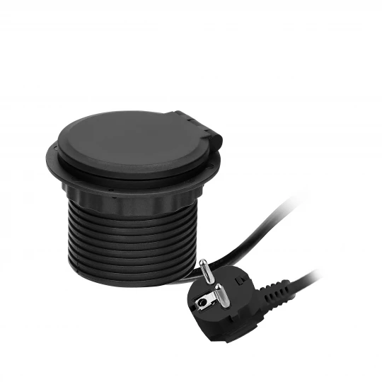 Gniazdo meblowe Ø8cm wpuszczane w blat z ładowarką indukcyjną, ładowarką USB z 2 gniazdami A i C, przelotką kablową,OR-GM-9015/B