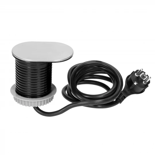 Gniazdo meblowe Ø6cm, wpuszczane w blat z przesuwną pokrywką, ładowarką USB i przewodem 1,9m, 1x2P+Z, 1xUSB (2,4,OR-AE-13124(GS)