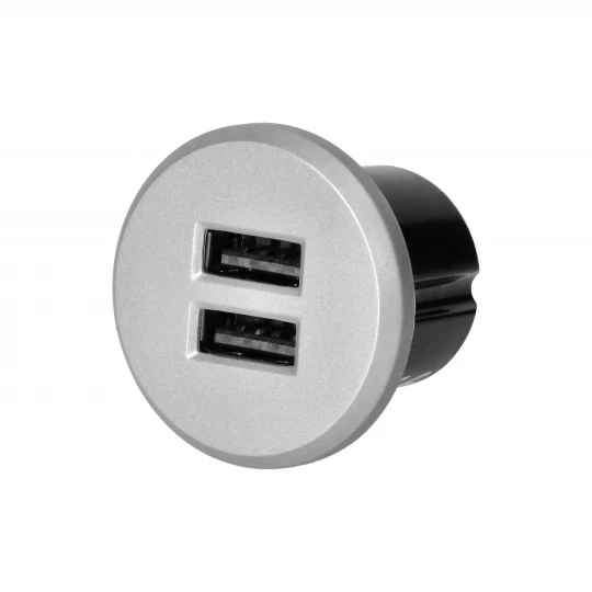 Ładowarka 2XUSB 3,4A, wpuszczana w blat, srebrna